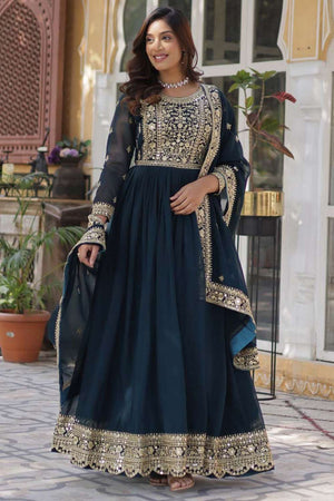 Light-Blue Embroidered Georgette Gown