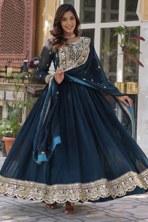 Light-Blue Embroidered Georgette Gown