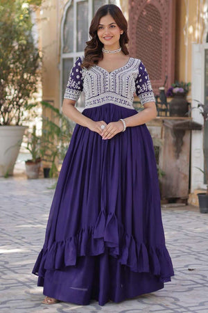 Navy Blue Embroidered Georgette Gown