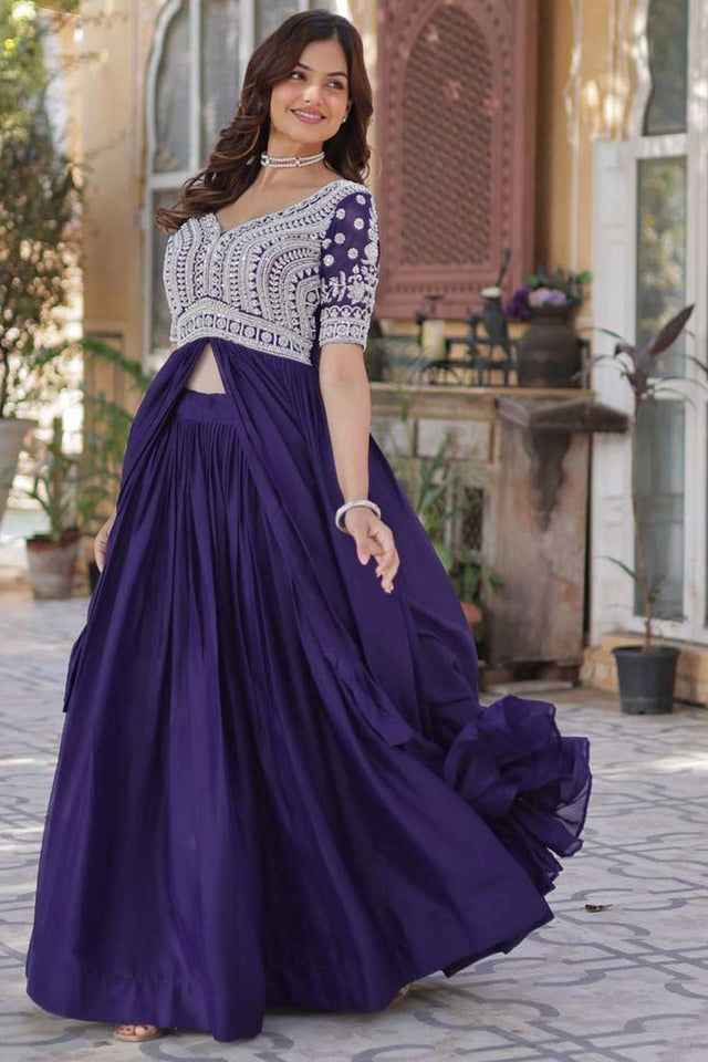 Navy Blue Embroidered Georgette Gown