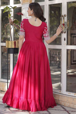 Red Embroidered Georgette Gown
