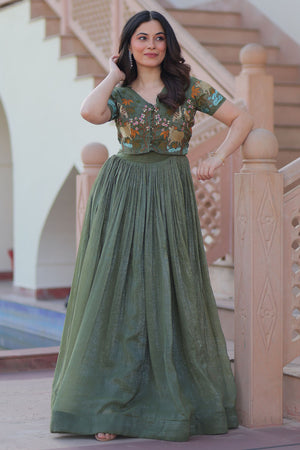 Mehendi Embroidered Silk Gown