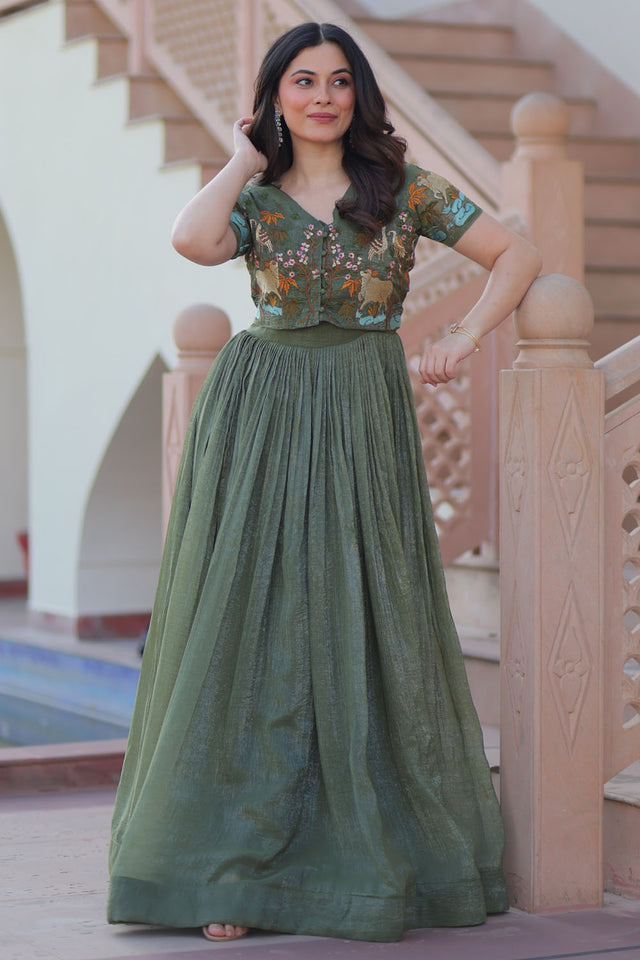 Mehendi Embroidered Silk Gown