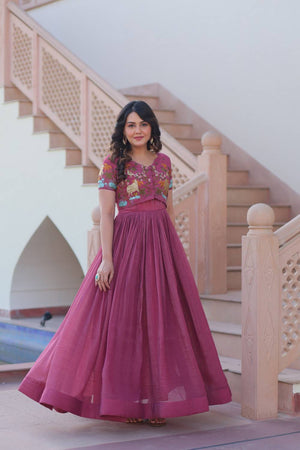 Pink Embroidered Silk Gown