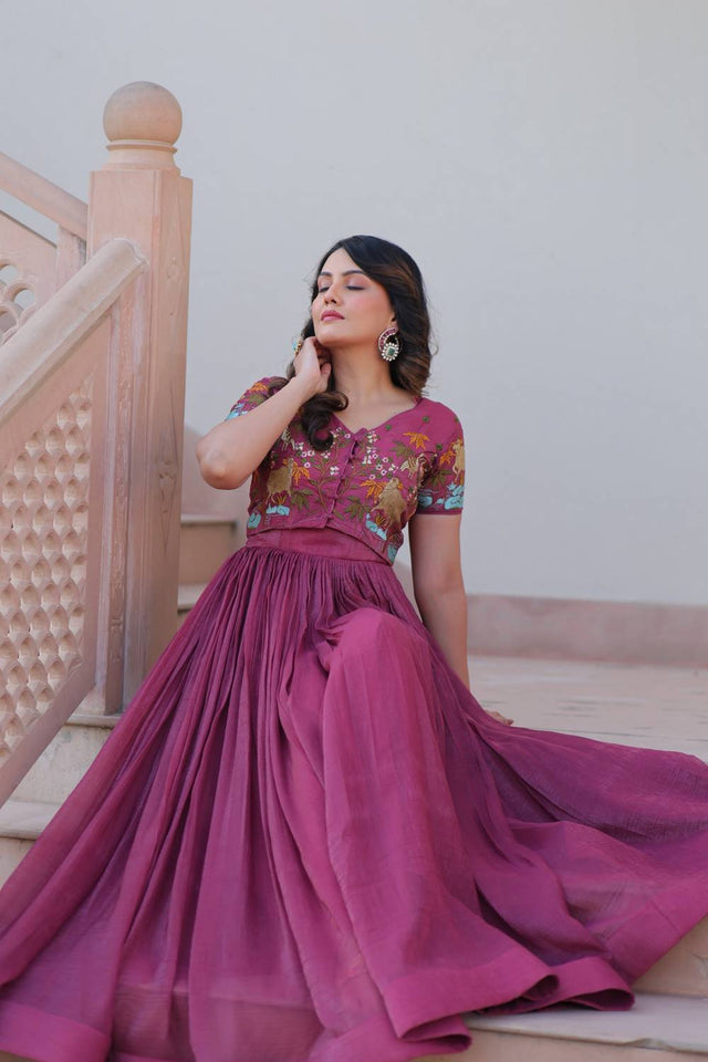 Pink Embroidered Silk Gown