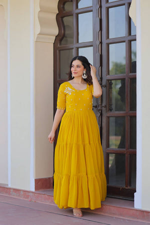 Yellow Embroidered Georgette Gown