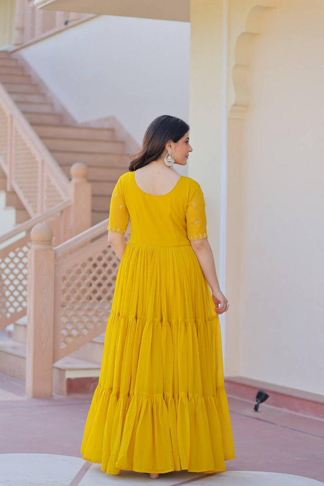 Yellow Embroidered Georgette Gown