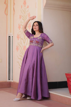 Lavender Embroidered Silk Gown