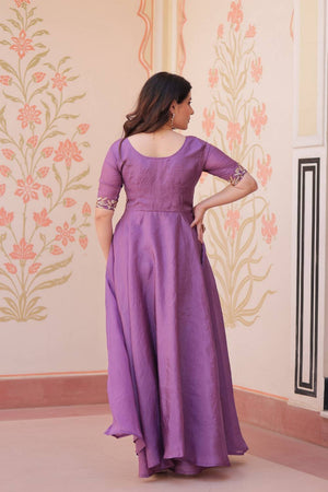 Lavender Embroidered Silk Gown