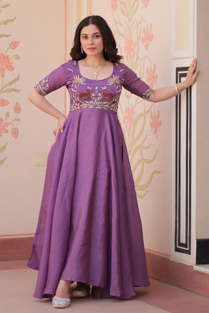 Lavender Embroidered Silk Gown