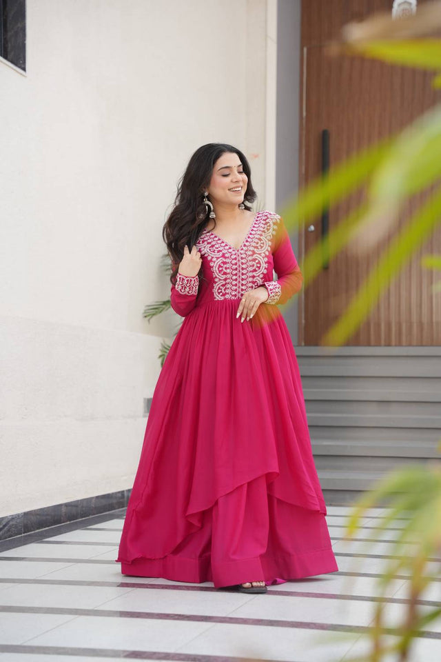 Pink Embroidered Georgette Gown