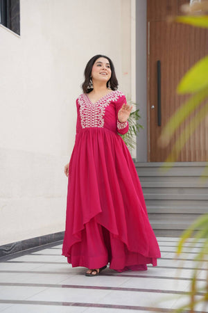 Pink Embroidered Georgette Gown