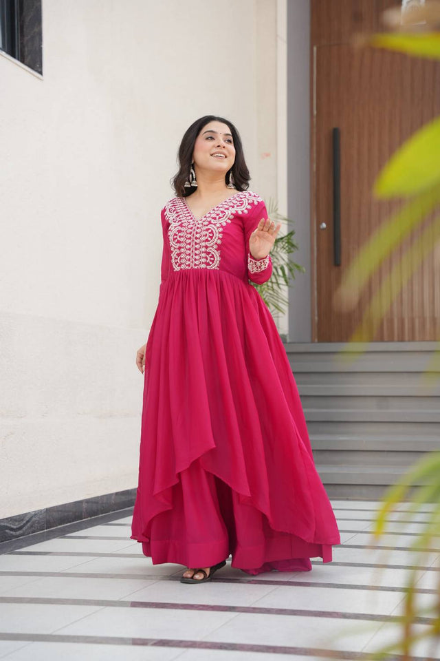Pink Embroidered Georgette Gown