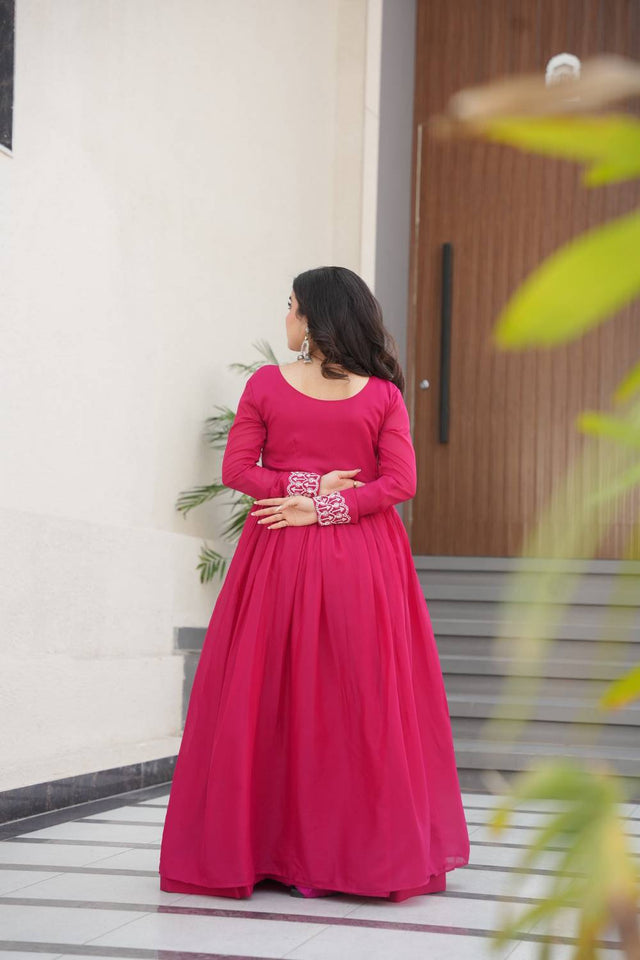 Pink Embroidered Georgette Gown