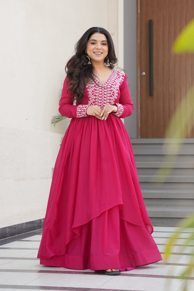 Pink Embroidered Georgette Gown