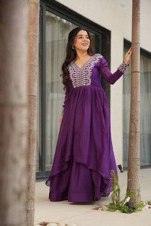 Violet Embroidered Georgette Gown