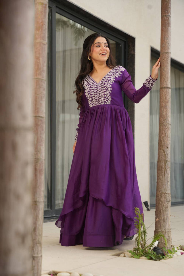 Violet Embroidered Georgette Gown