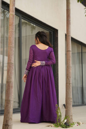 Violet Embroidered Georgette Gown