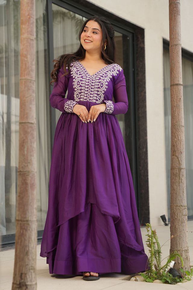 Violet Embroidered Georgette Gown