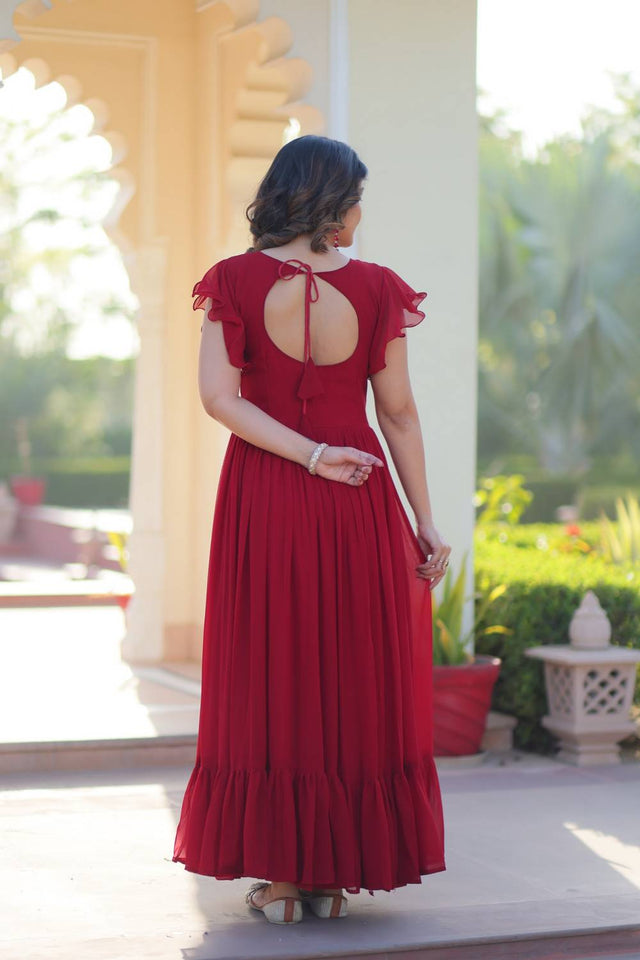 Maroon Embroidered Georgette Gown