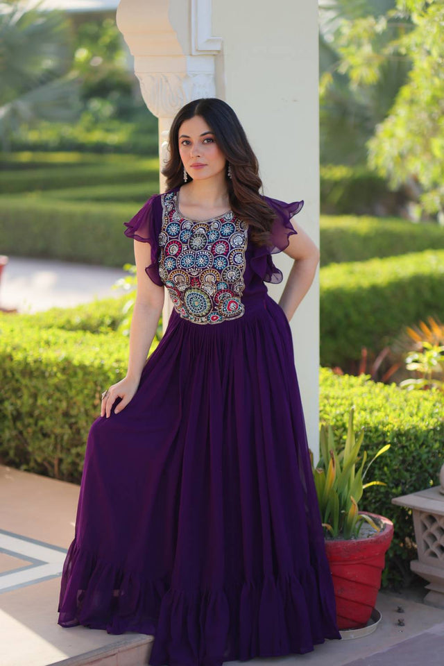 Violet Embroidered Georgette Gown