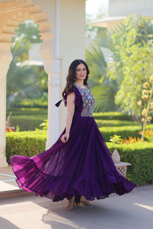 Violet Embroidered Georgette Gown