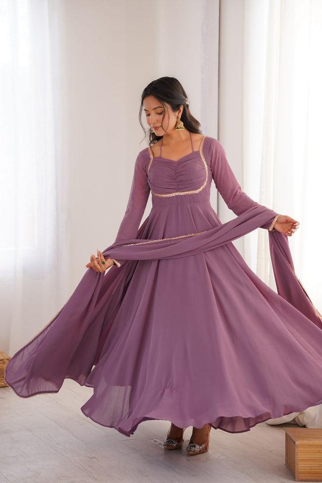 Pink Solid Georgette Anarkali Suit (KB-291-MAUVEPINK)