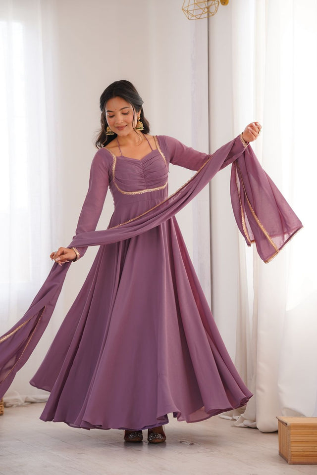 Pink Solid Georgette Anarkali Suit (KB-291-MAUVEPINK)