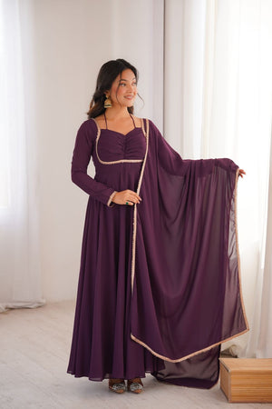 Wine Solid Georgette Anarkali Suit (KB-291-Wine)
