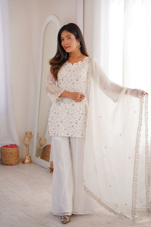 Off White Sequin with Embroidered Silk Anarkali Suit (KB-300-Off White)