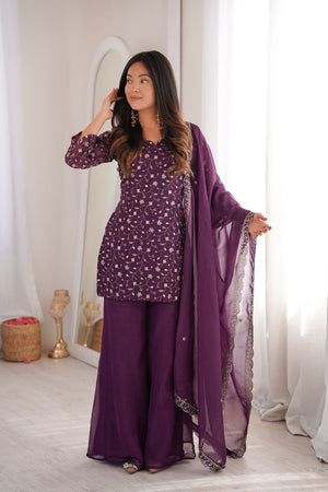 Wine Sequin with Embroidered Silk Anarkali Suit (KB-300-Wine)