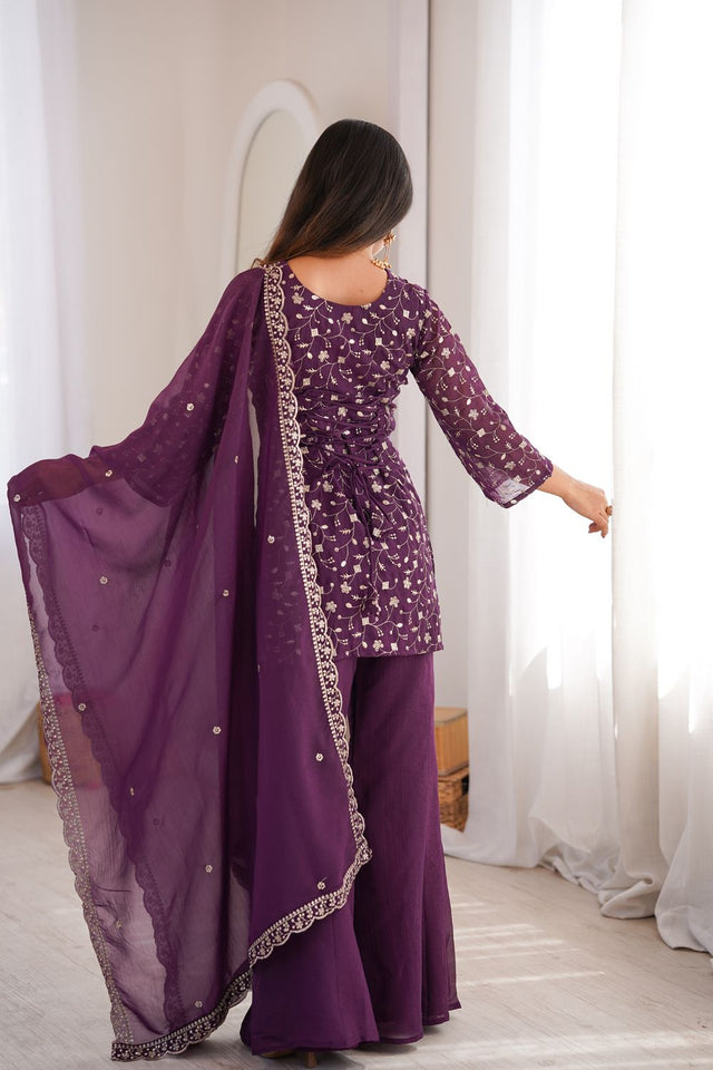 Wine Sequin with Embroidered Silk Anarkali Suit (KB-300-Wine)