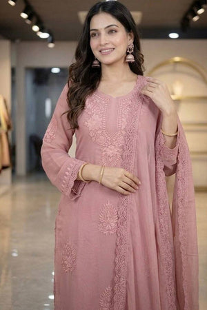 Pink Embroidered Georgette Kurti Palazzo Set (KC001-LIGHTPINK)