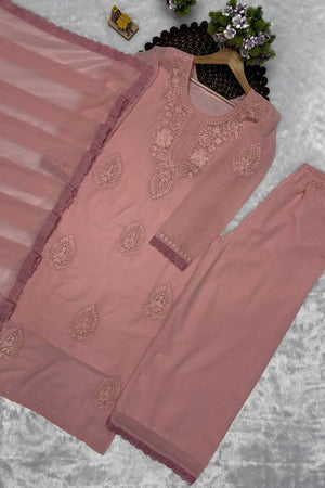 Pink Embroidered Georgette Kurti Palazzo Set (KC001-LIGHTPINK)