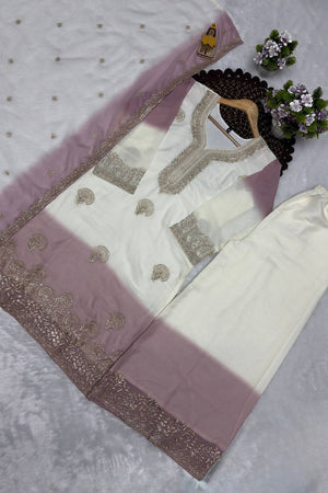 Lavender Embroidered Georgette Kurti Palazzo Set (KC003-LAVENDER)