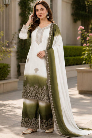 Mehendi Embroidered Georgette Kurti Palazzo Set (KC003-MAHENDI)