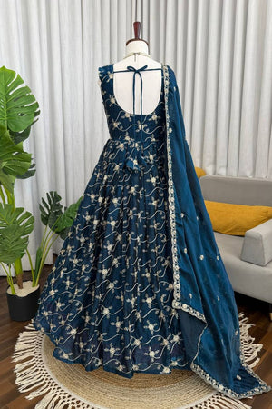 Blue Floral Embroidered Art Silk Anarkali Suit (KD-1534-blue)