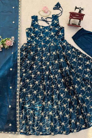 Blue Floral Embroidered Art Silk Anarkali Suit (KD-1534-blue)