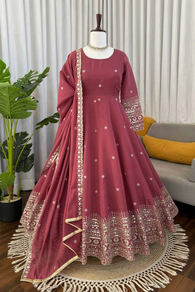 Pink Embroidered Chanderi Anarkali Suit (KD-1589)