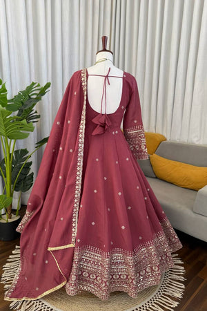 Pink Embroidered Chanderi Anarkali Suit (KD-1589)