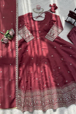 Pink Embroidered Chanderi Anarkali Suit (KD-1589)
