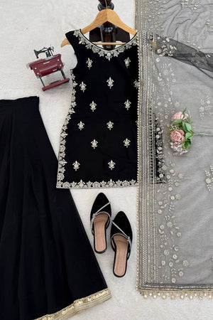 Black Embroidered Georgette Sharara Suit (KD-1594)