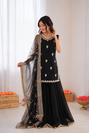 Black Embroidered Georgette Sharara Suit (KD-1594)