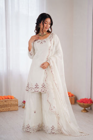 Off White Floral Embroidered Art Silk Palazzo Suit (KD-1600-off white)