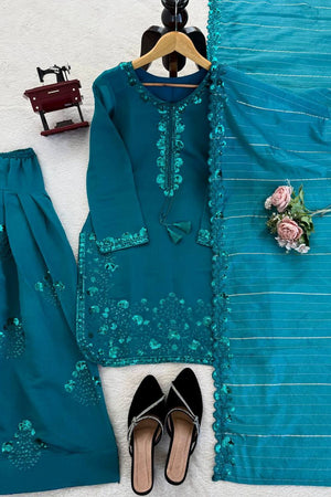 Orange Floral Embroidered Art Silk Sharara Suit (KD-1604)