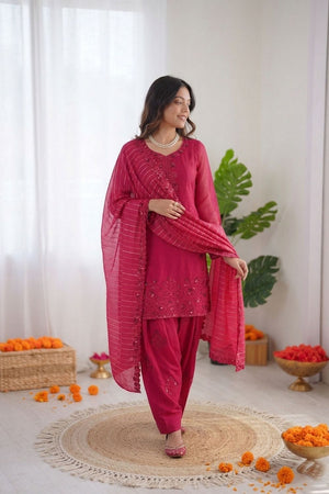 Pink Floral Embroidered Chanderi Straight Cut Suit (KD-1604-pink)