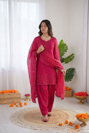 Pink Floral Embroidered Chanderi Straight Cut Suit (KD-1604-pink)