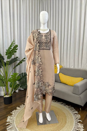Peach Floral Embroidered Chanderi Straight Cut Suit (KD-1609)