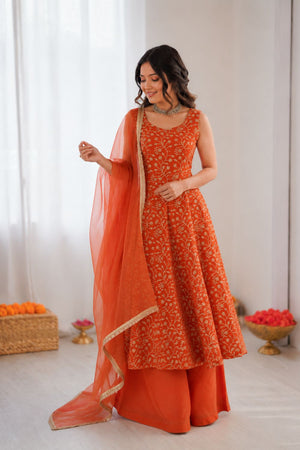Orange Embroidered Georgette Palazzo Suit (KD-1610)