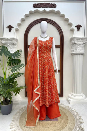 Orange Embroidered Georgette Palazzo Suit (KD-1610)